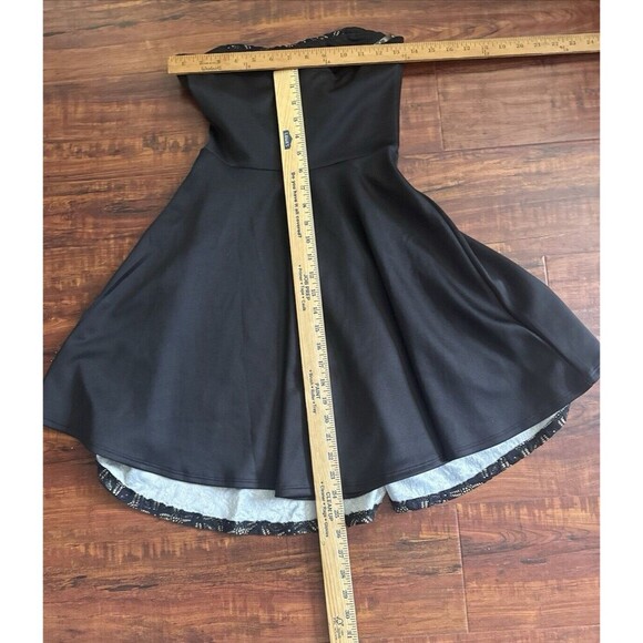 Black Strapless Skater Dress Junior Womens Med  90s Y2K Coquette Fit & Flare - Picture 8 of 12